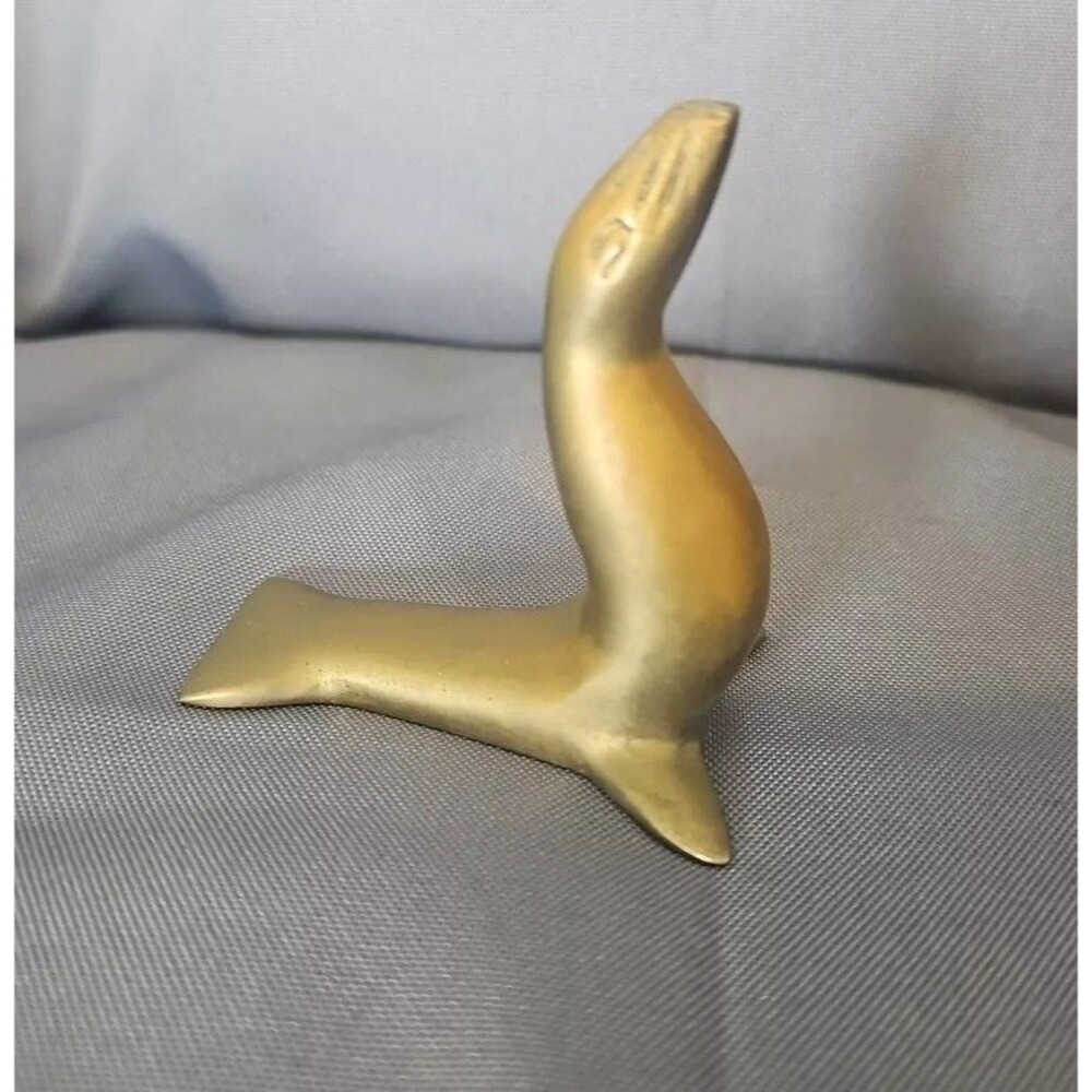 Solid Brass Seal Sea Lion Desktop Decorative Figurine Paperweight Vintage